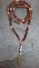 Load image into Gallery viewer, Wooden Beads, Amazonite, Coral &amp; Brass Mala
