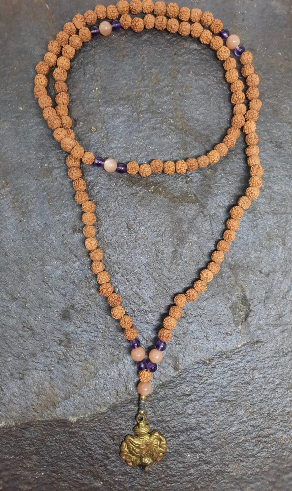 Rudaska, Peach Moonstone & Amethyst Mala