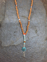 Load image into Gallery viewer, Rudaska, Coral, Amazonite, Tibetan Turquoise &amp; Silver Bell Mala
