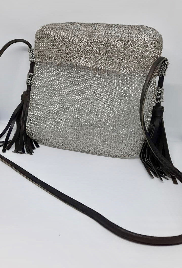 Steel Bag with Leather Tassels