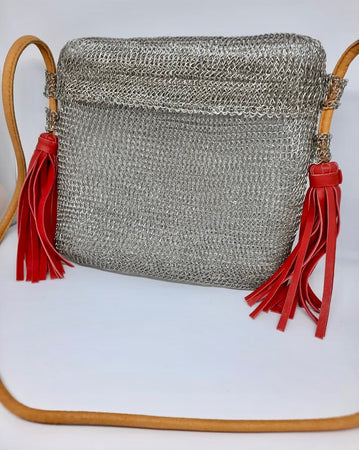 Steel Bag with Leather Tassels