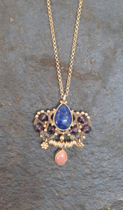 Lapis Lazuli, Amethyst & Rodhocrosite Pendant