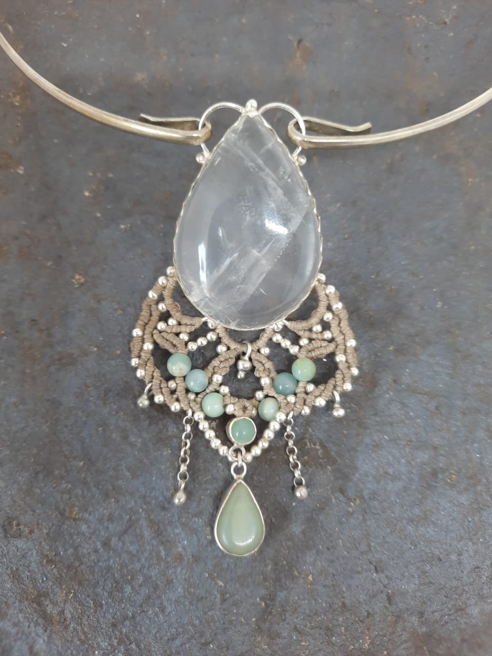 Calcite, Amazonite & silver pendant