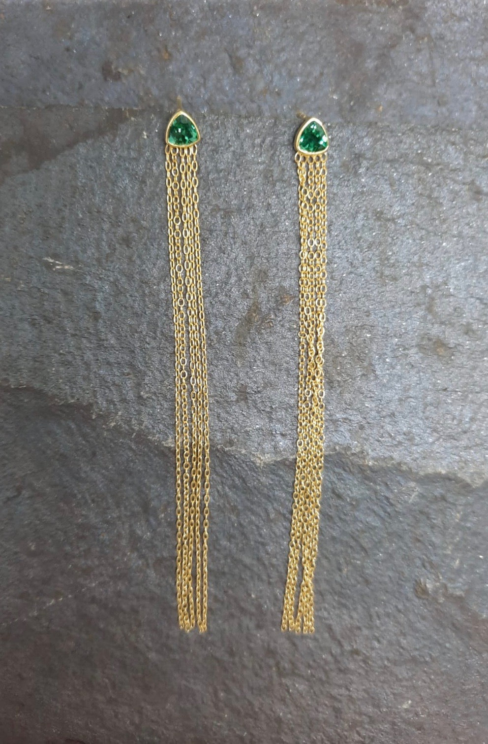 Green Quartz Long Chain Earrings