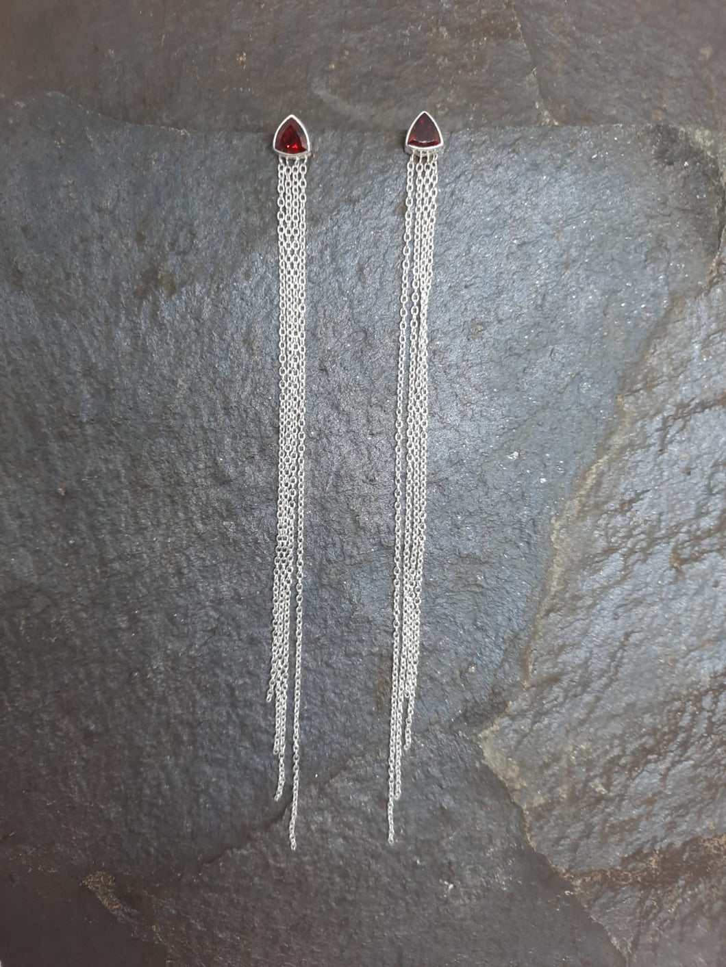 Red Garnet Long Chain Earrings