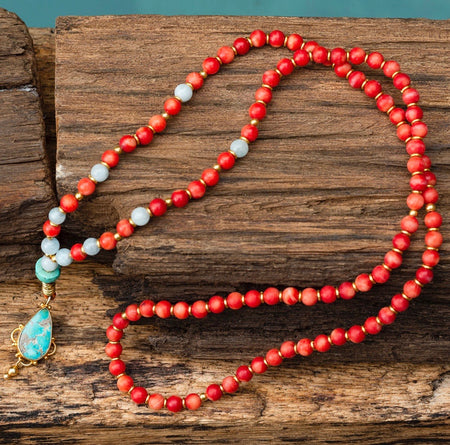 Aquamarine, Coral & Turquoise Mala