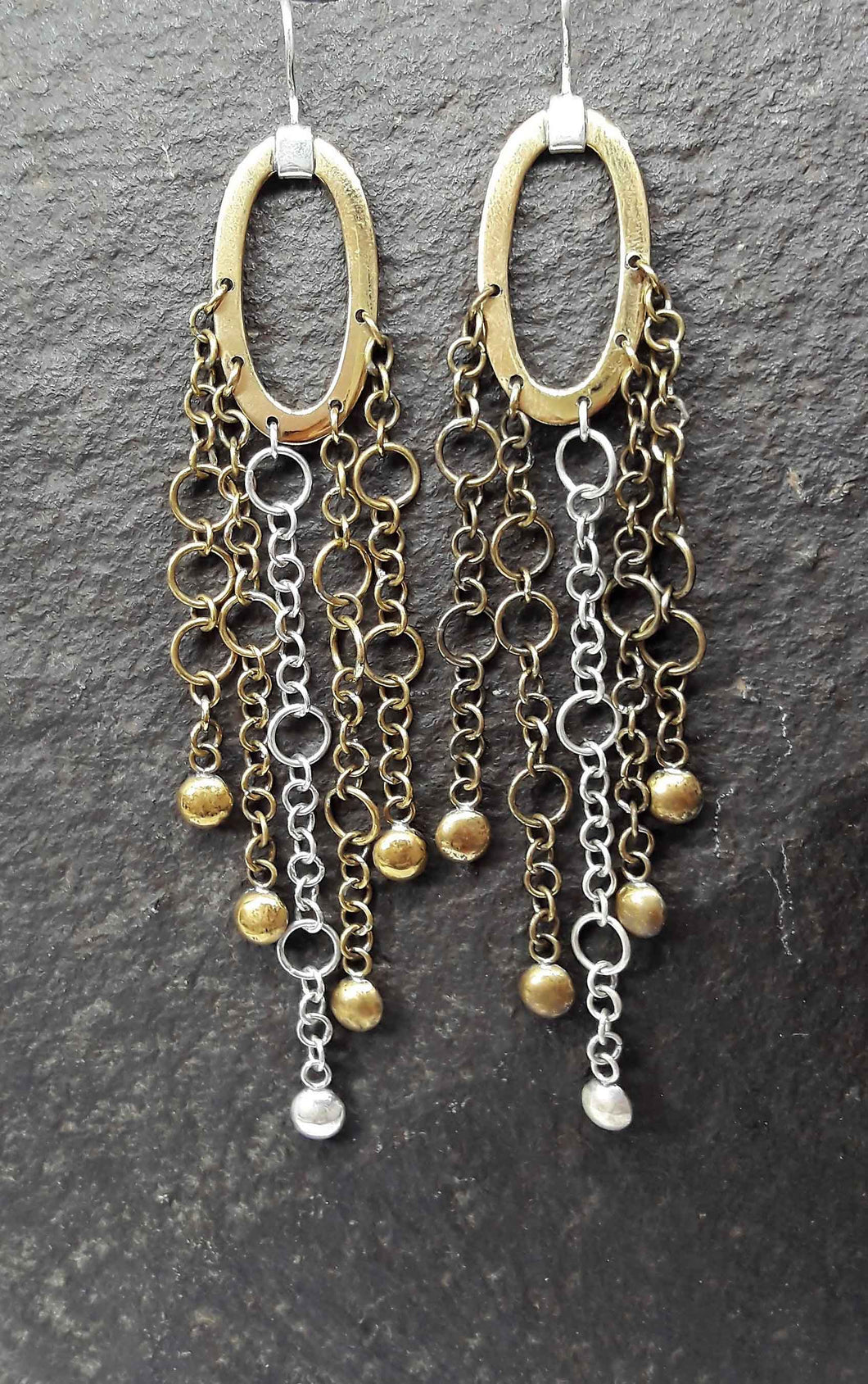 Brass & Silver Bells Chandelier Earrings