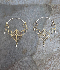 Brass Silver Bells Temple Earrings