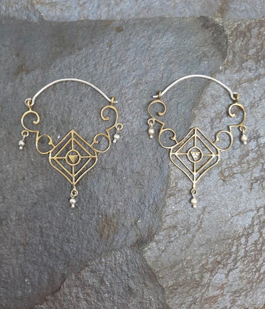 Brass Silver Bells Temple Earrings