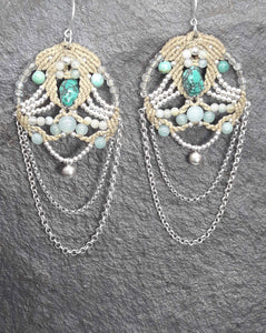 Chandelier Turquoise, Amazonite & Labradorite Earrings