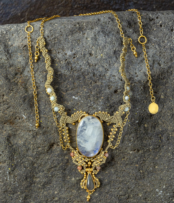 Rainbow Moonstone, Labrodite, Peach Moonstone & Amazonite Necklace