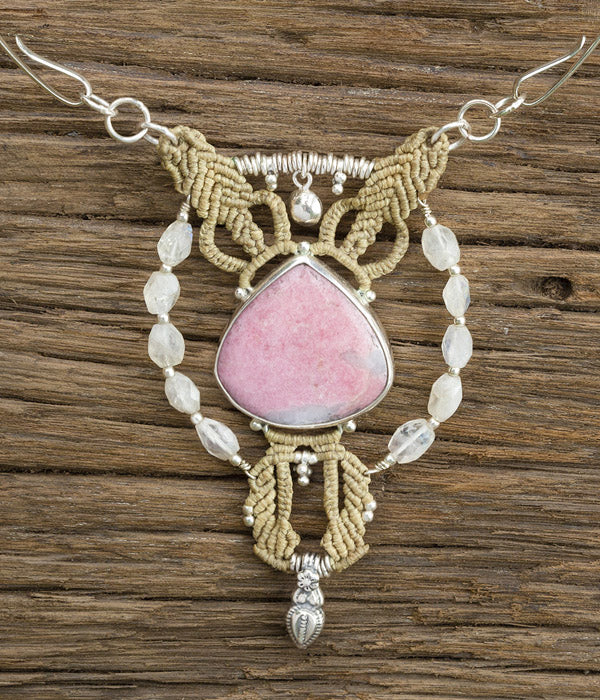 Rhodonite & Rainbow Moonstone Pendant